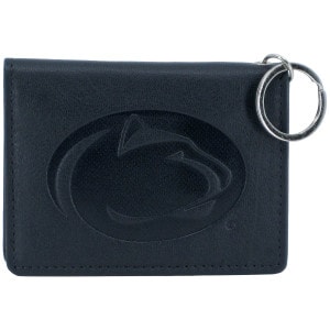 navy leather ID holder with embossed Penn State Athletic Logo and key ring